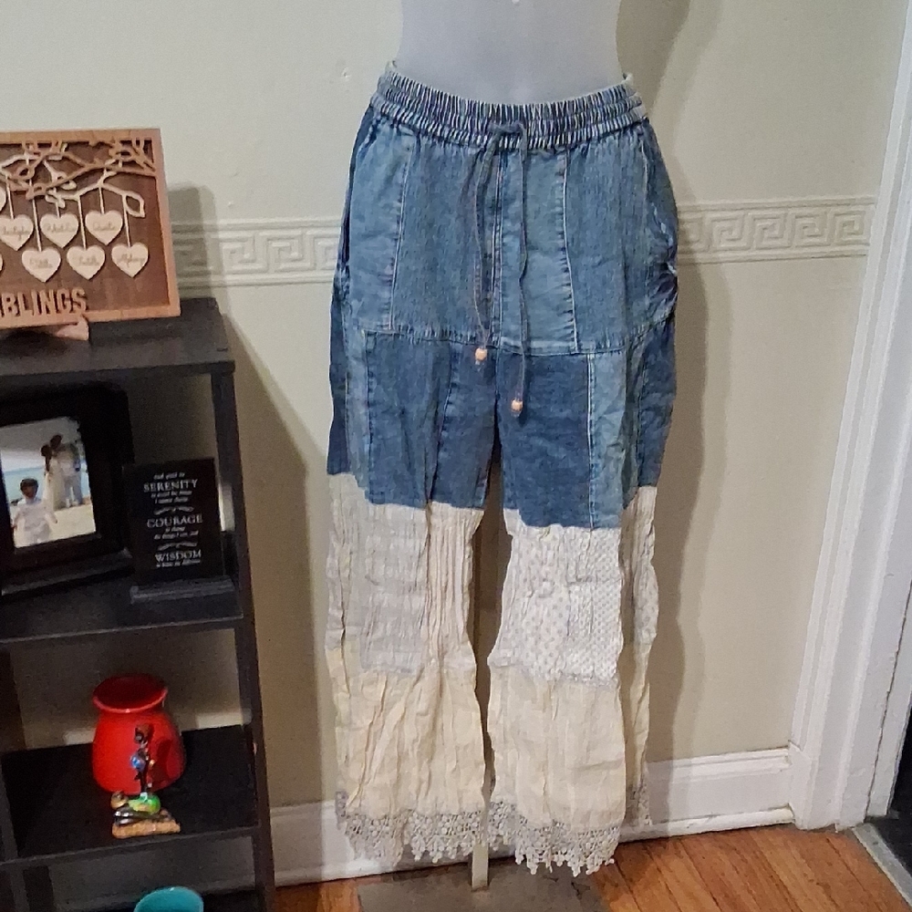 Patchwork Blue and Cream Women Jeans